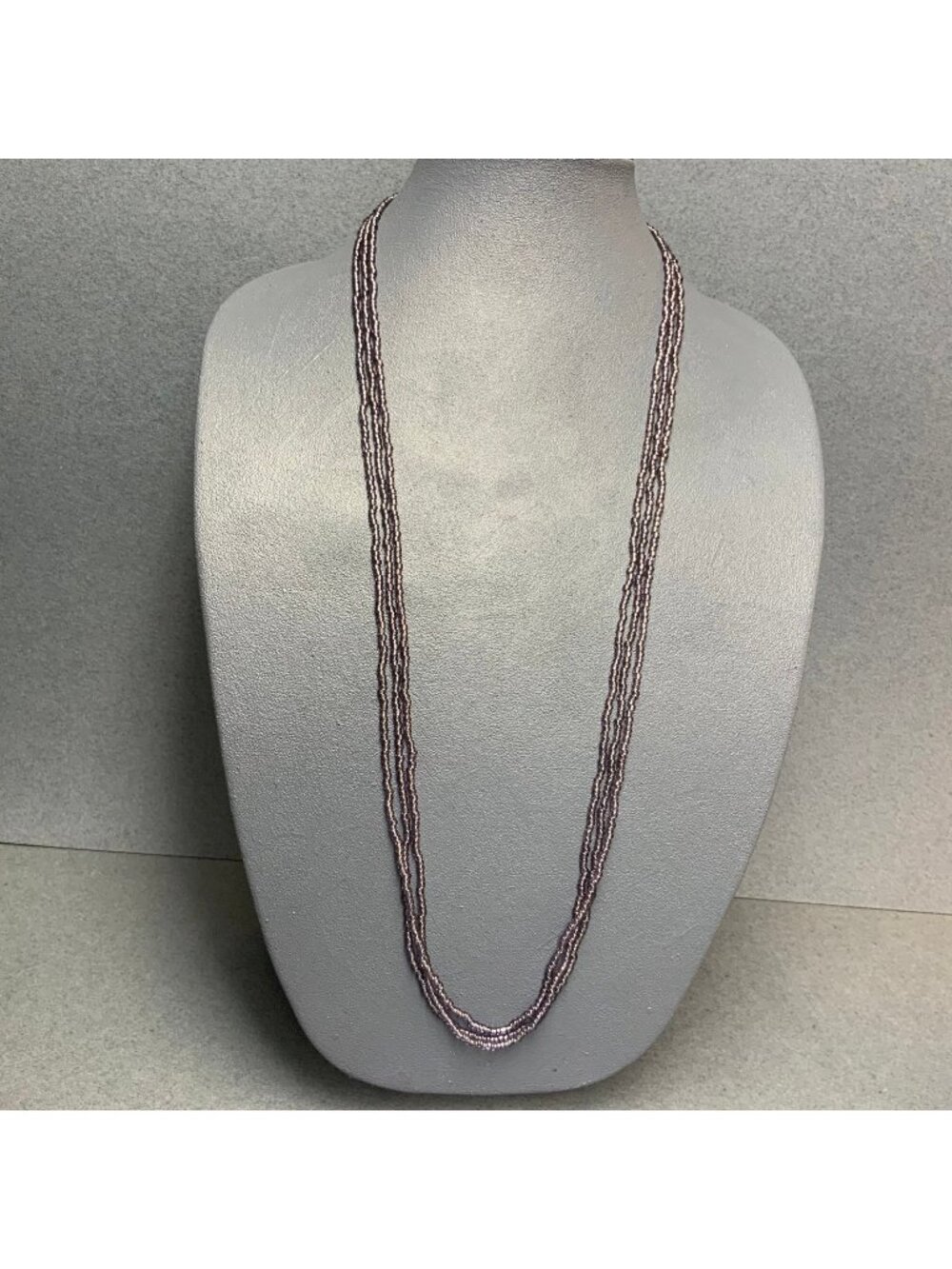 Three Seed Bead Necklaces 36 In Long Iridescent Purple Layering Retro Boho Hippi